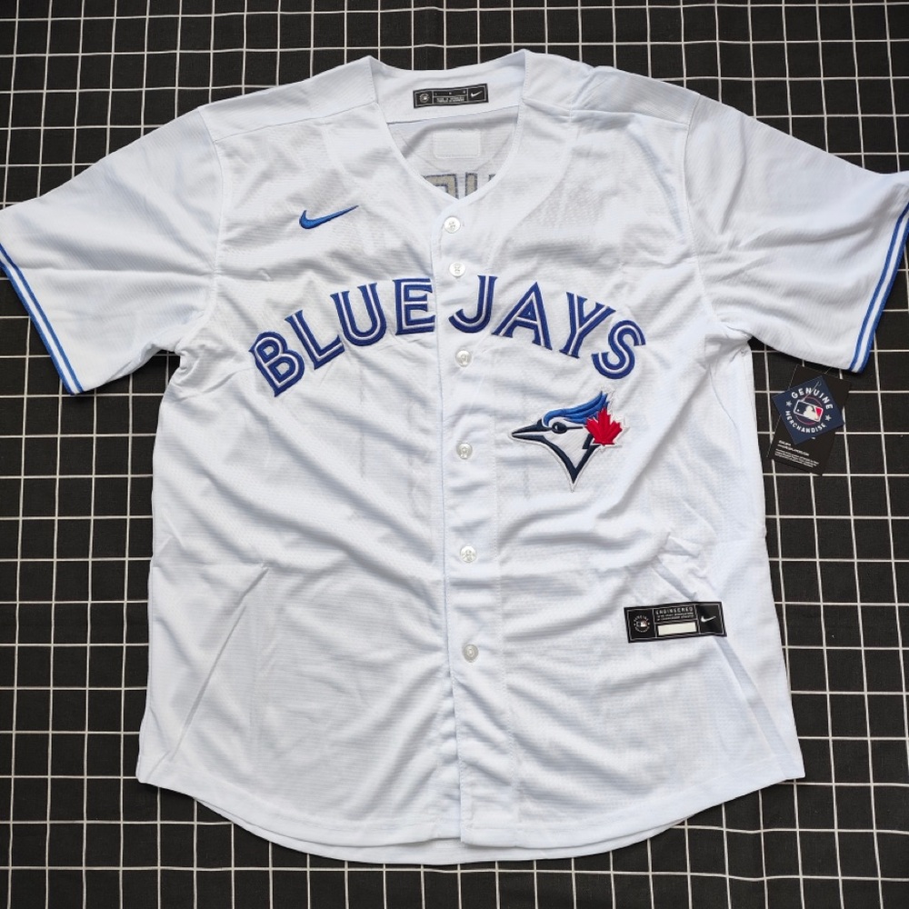 MLB Toronto Blue Jays White and Royal Blue Nike Button-Up Jersey